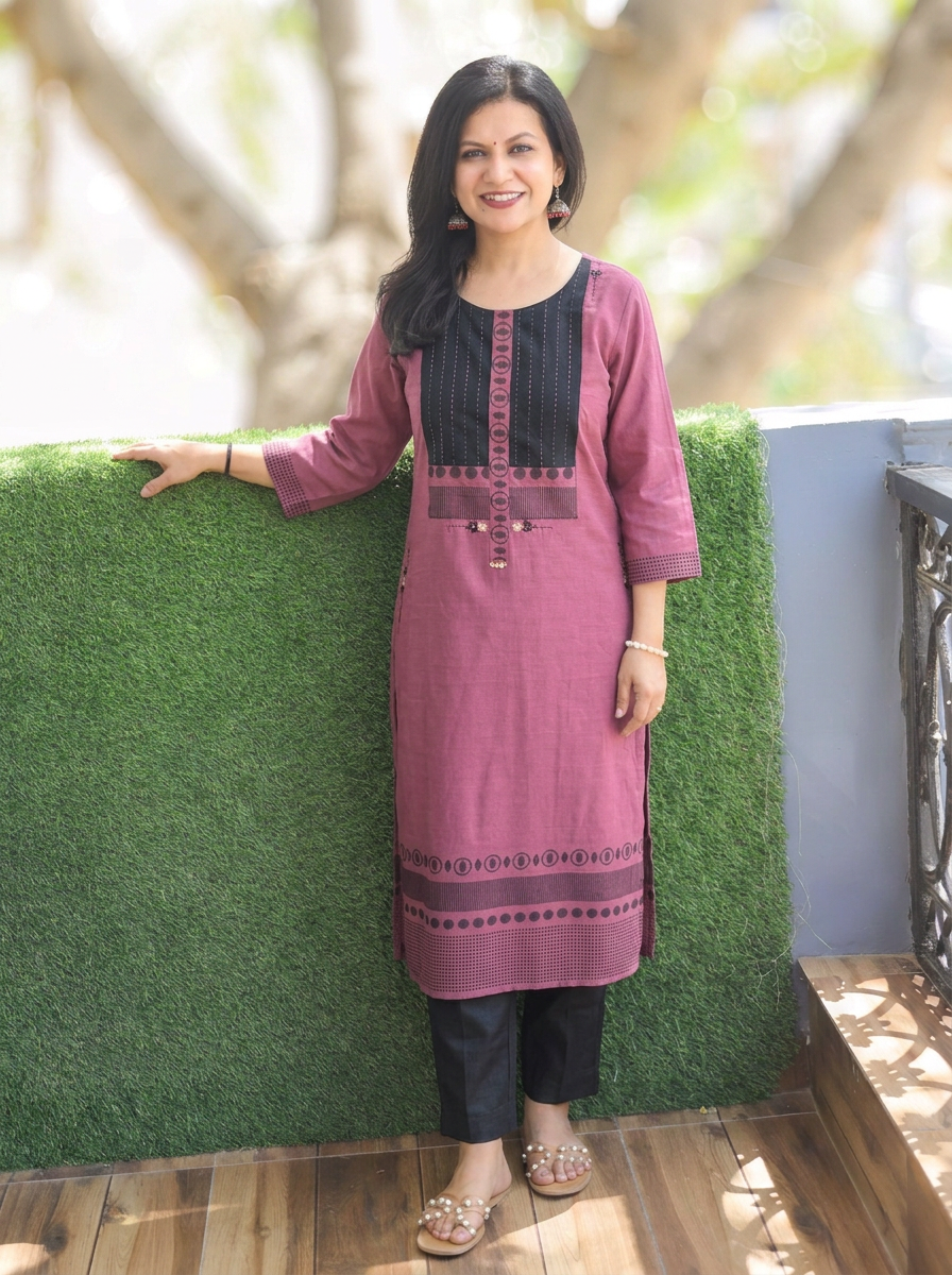 Parvati Mauve with Mirror Work Cotton kurti