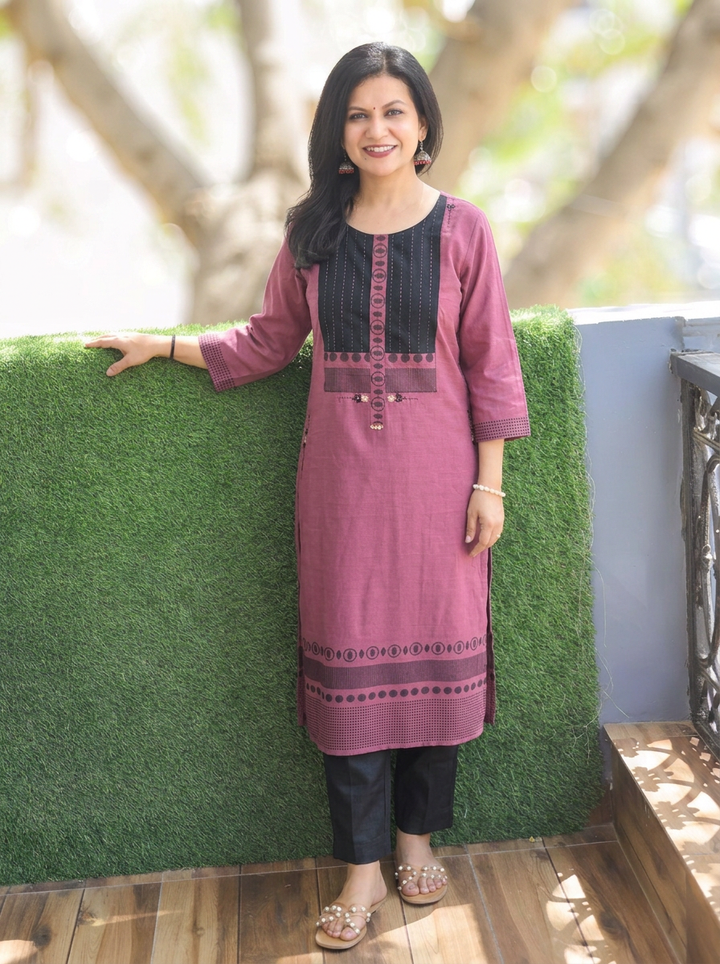 Parvati Mauve with Mirror Work Cotton kurti