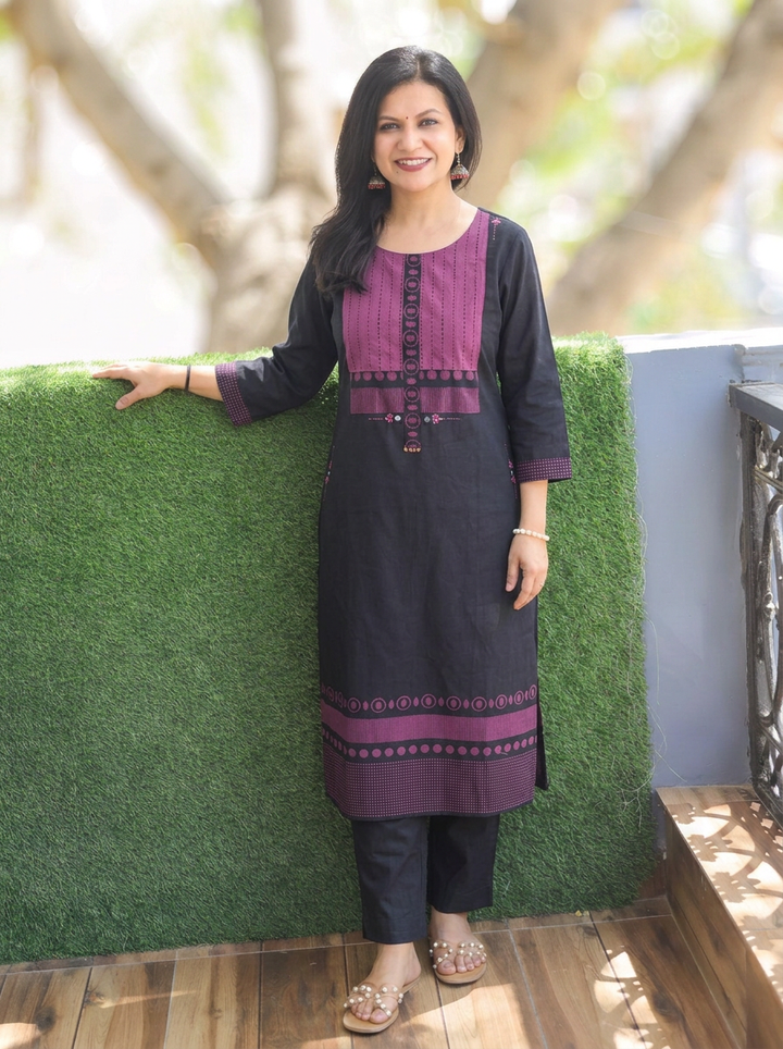 Parvati Black with Mirror Work Cotton kurti