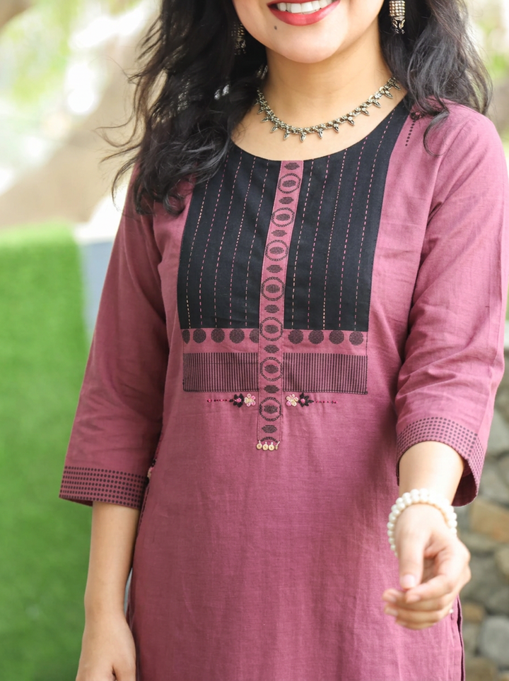 Parvati Mauve with Mirror Work Cotton kurti