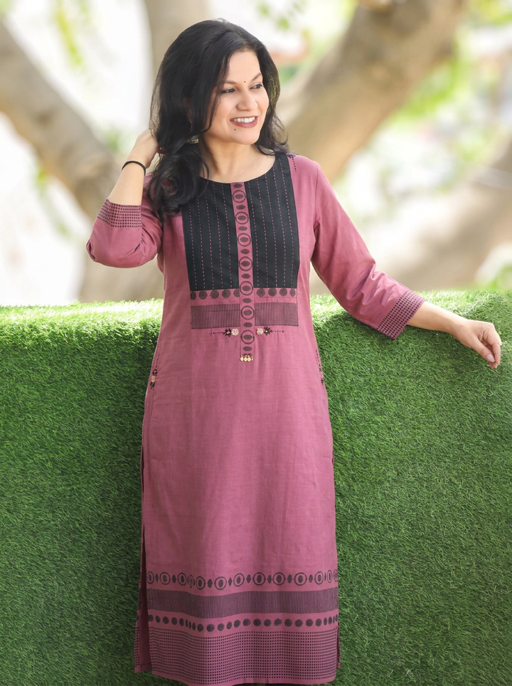 Parvati Mauve with Mirror Work Cotton kurti