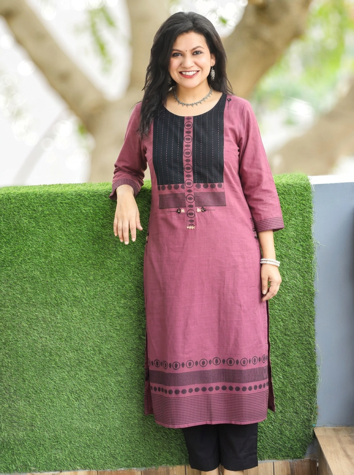 Parvati Mauve with Mirror Work Cotton kurti