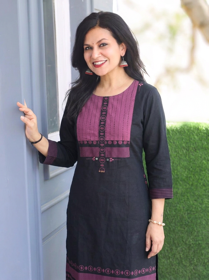 Parvati Black with Mirror Work Cotton kurti