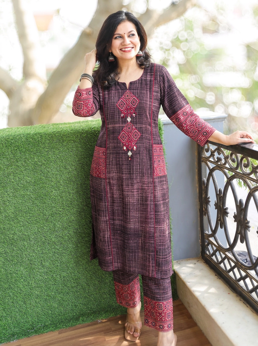 Madhvi Black Ajrakh Yoke Brush Painted Cotton 2 Piece Set