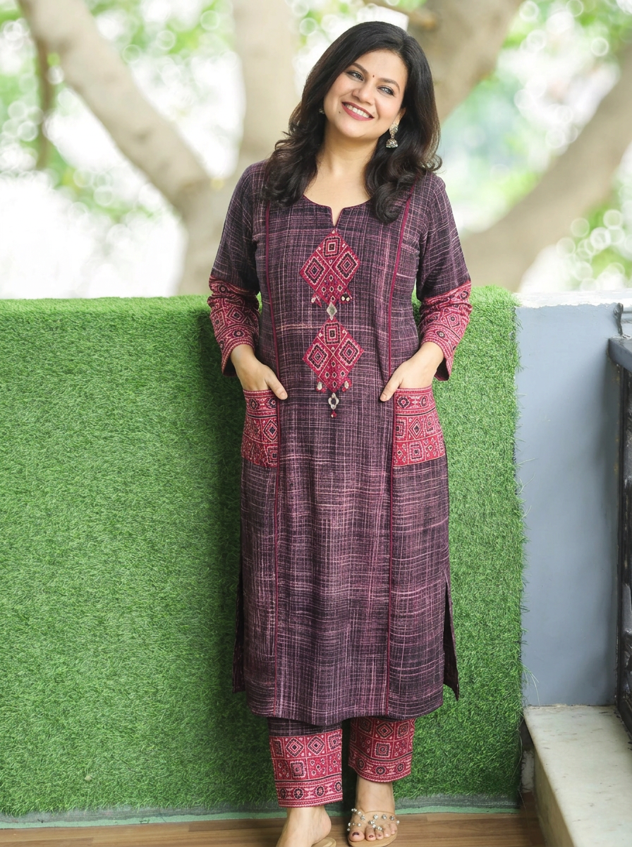 Madhvi Black Ajrakh Yoke Brush Painted Cotton 2 Piece Set