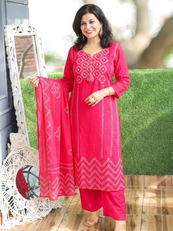 Madhuri Pink Bubble Print Cotton 3 Piece Set