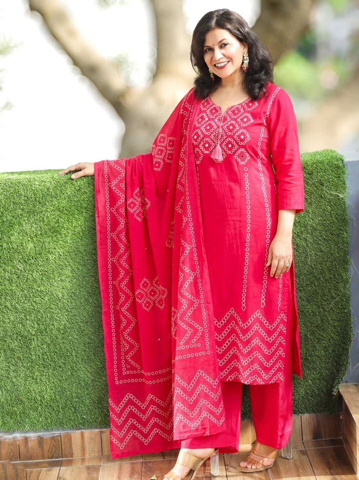 Madhuri Pink Bubble Print Cotton 3 Piece Set