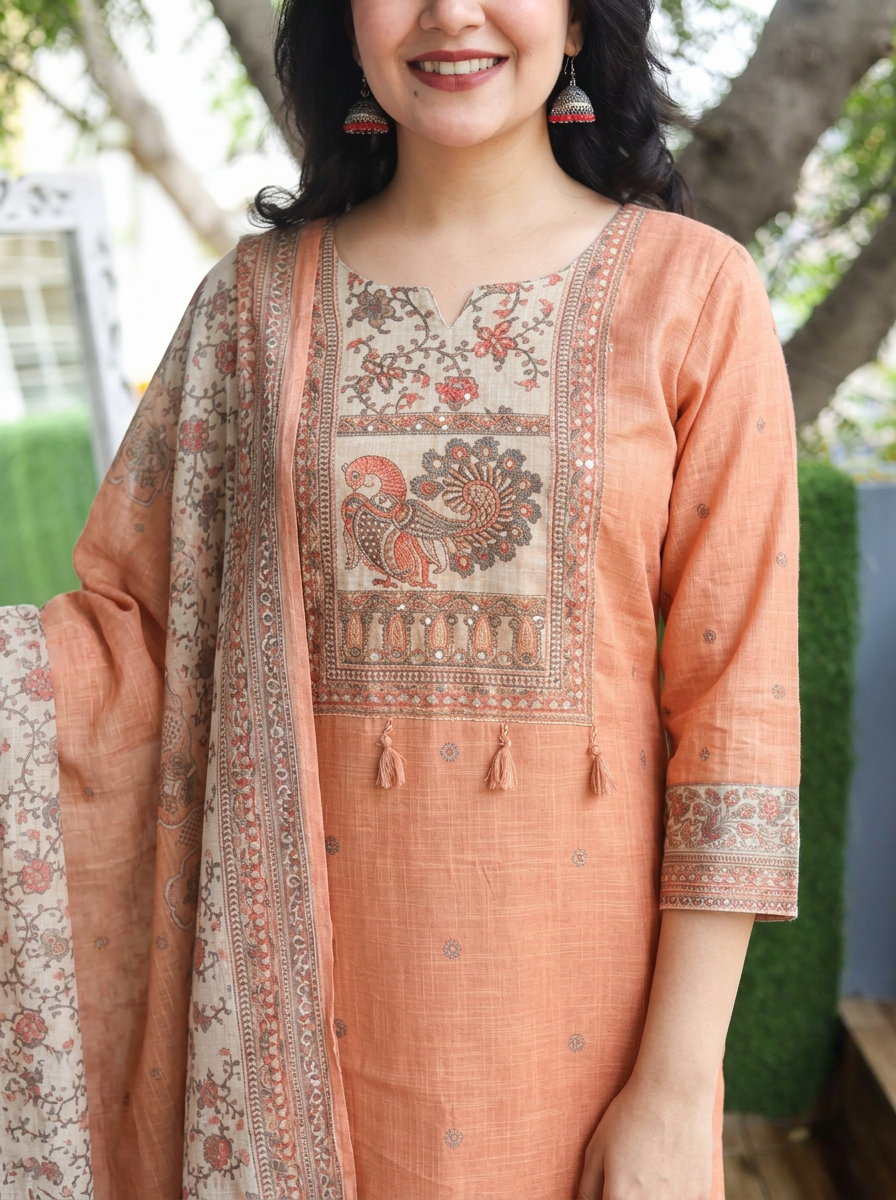 Meghrani Peach Shimmer Tissue Linen 3 Piece Set