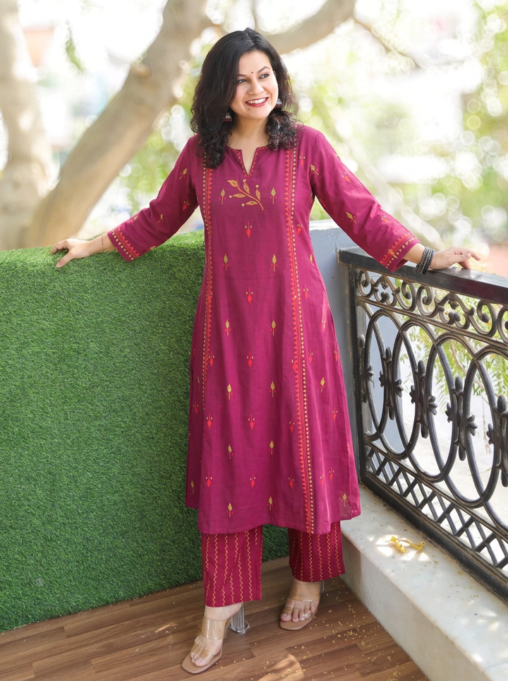 Aasumi Purple Pigment Print South Cotton Woven 2 Piece Set