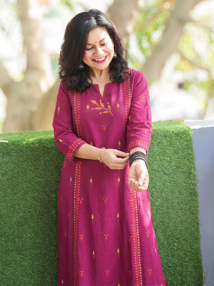 Aasumi Purple Pigment Print South Cotton Woven 2 Piece Set