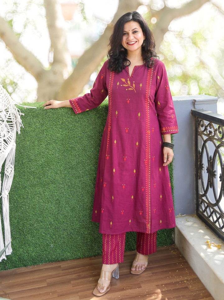 Aasumi Purple Pigment Print South Cotton Woven 2 Piece Set