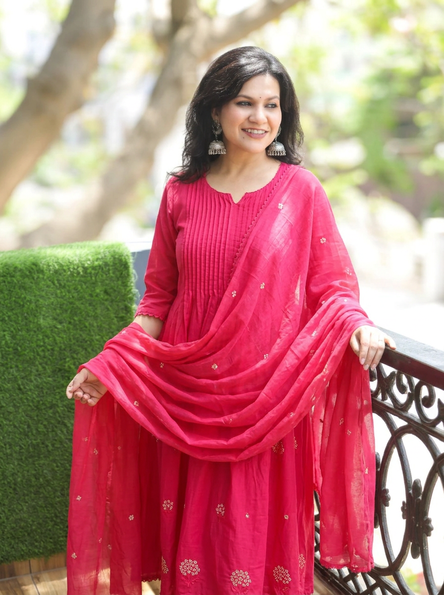 Navya Rani Pink Pintuck Embroidered Mul Cotton Set