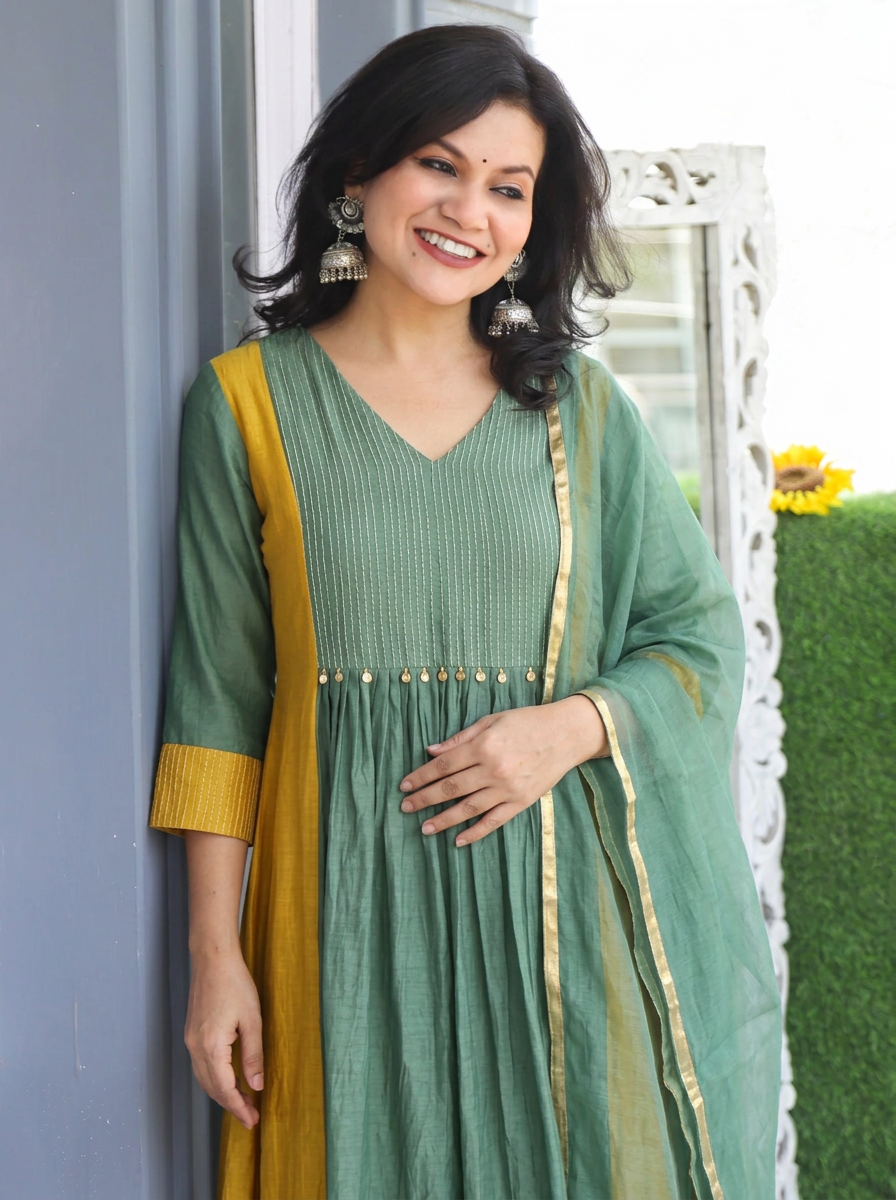 Avni Forest Green Zari Woven Mul Chanderi 3 Piece Set