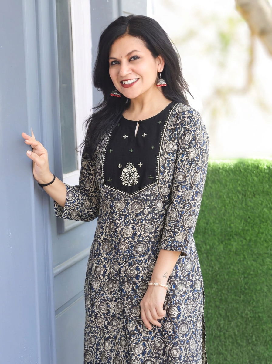 Advika Black Yoke with Kalmakari Print Cotton 2 Piece Set