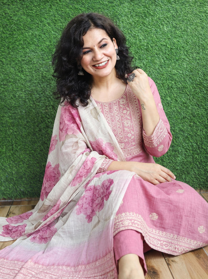 Sawbitri Baby Pink Jamdani Weaved 3 Piece Set