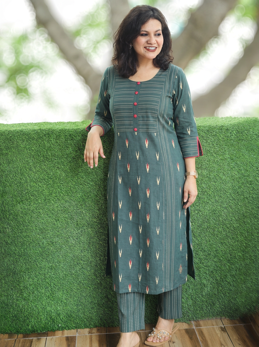 Musavari Cerulean Teal Ikkat Weaved South Cotton 2 Piece Set