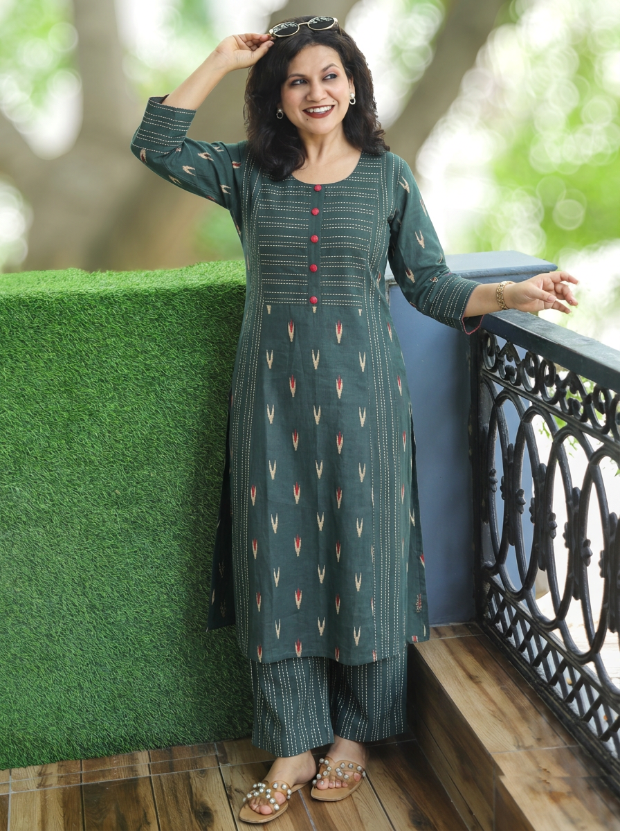 Musavari Cerulean Teal Ikkat Weaved South Cotton 2 Piece Set
