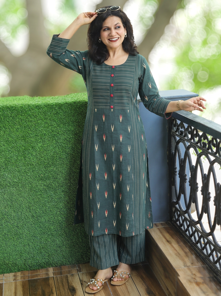 Musavari Cerulean Teal Ikkat Weaved South Cotton 2 Piece Set