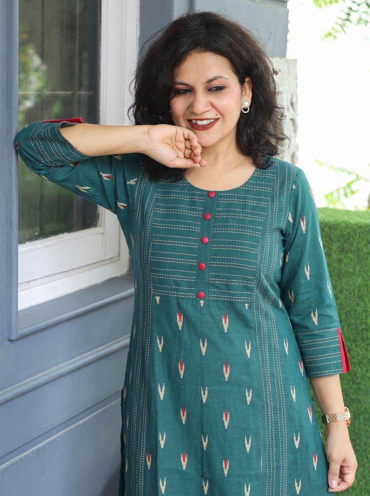 Musavari Cerulean Teal Ikkat Weaved South Cotton 2 Piece Set