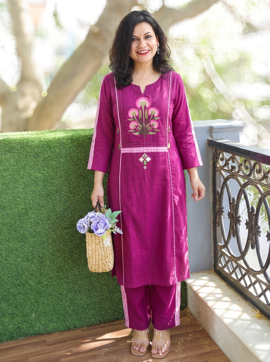 Sapna Violet Purple Embroidered Panel Style 2 Piece Set