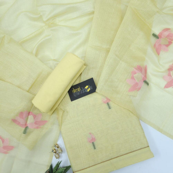 Butter Yellow Authentic Jamdani Weaved Top and Dupatta Set