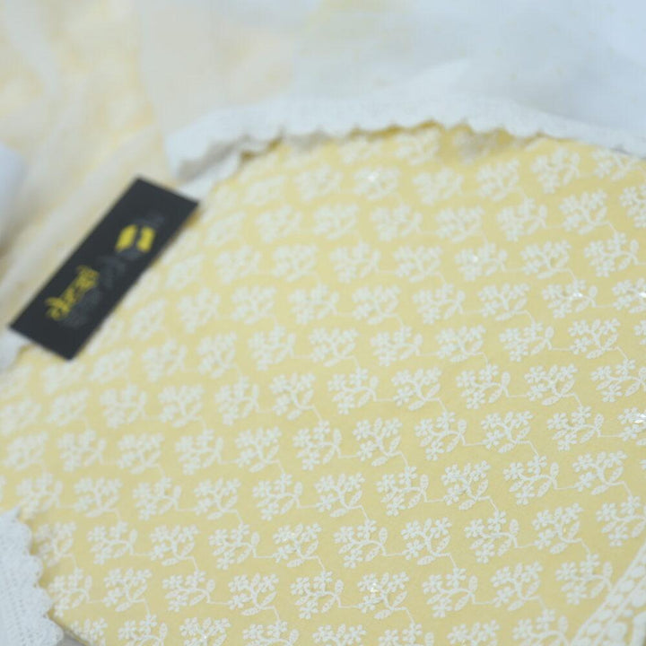 Baby Yellow All Over Thread Work Top with Printed Chiffon Dupatta Set