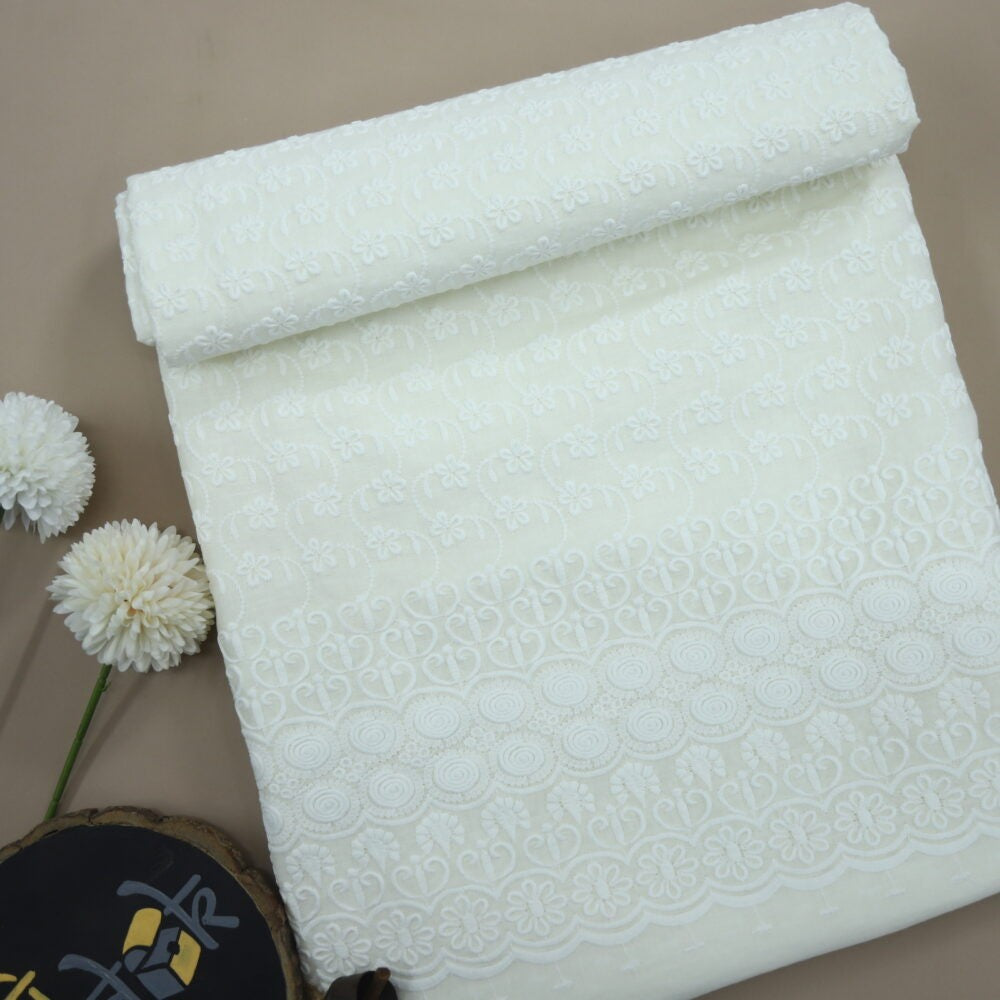 Cream Cotton Schiffli Fabric- 1