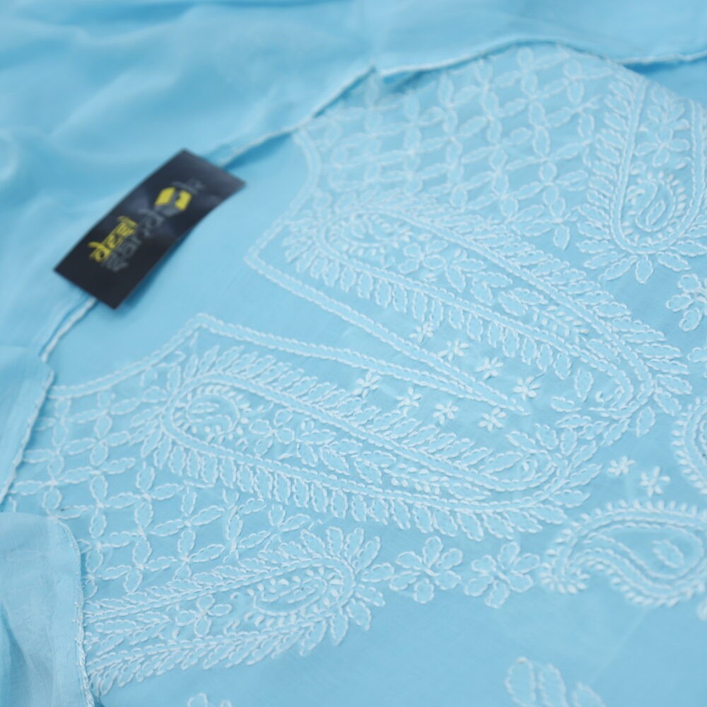 Baby Blue Authentic Chikankari Cotton Top with Chiffon Dupatta Set