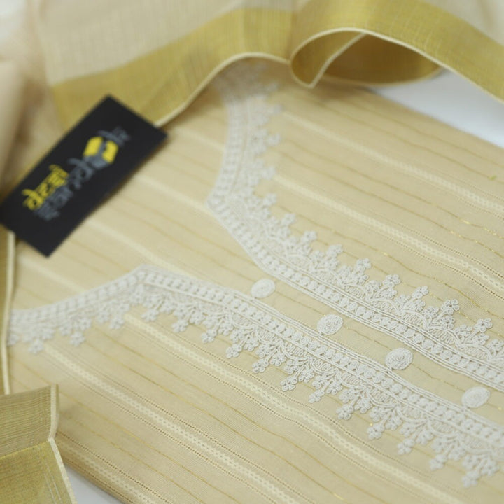 Blonde Yellow Lurex Work Cotton Top with Digital Printed Kota Dupatta Set