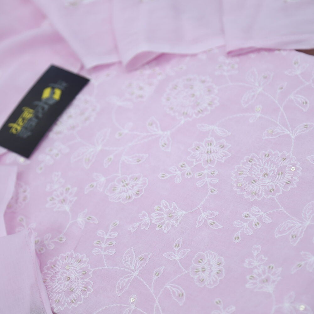 Baby Pink Mul Embroidered Top and Dupatta Set