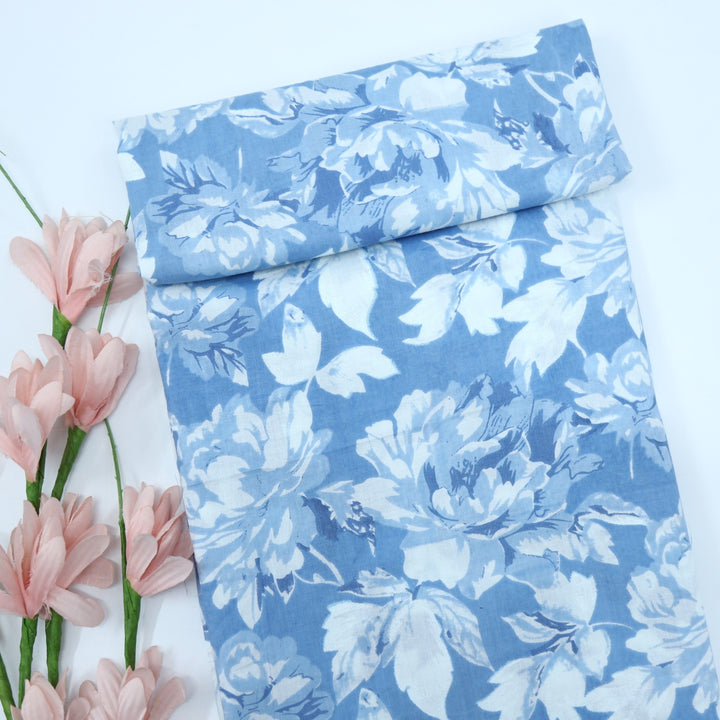 Cornflower Blue Printed Cotton Fabric