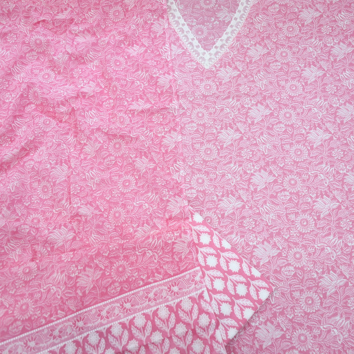Bubblegum Pink Printed Cotton Top with Printed Dupatta Set