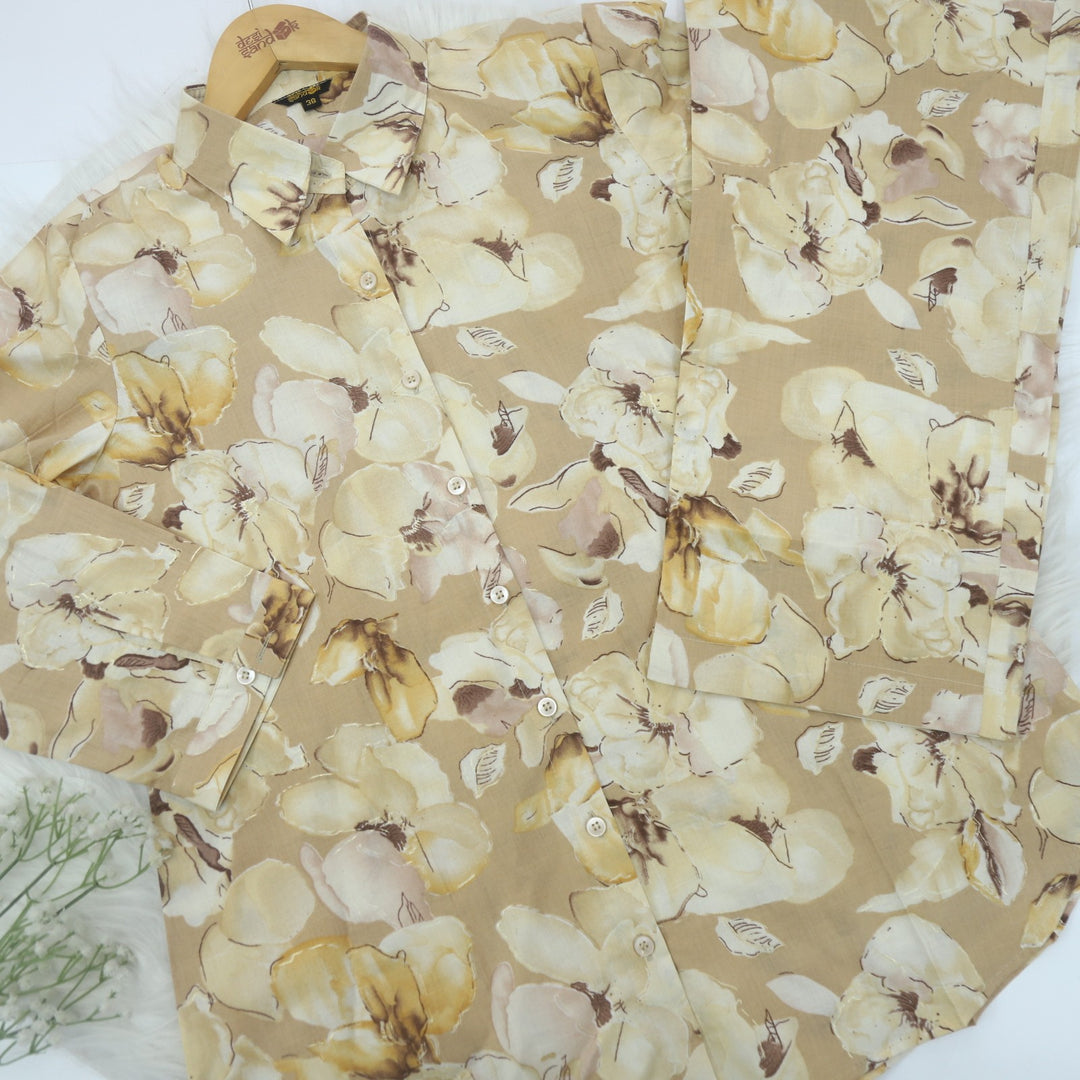 Blonde Beige Floral Printed Cotton Co-ord Set