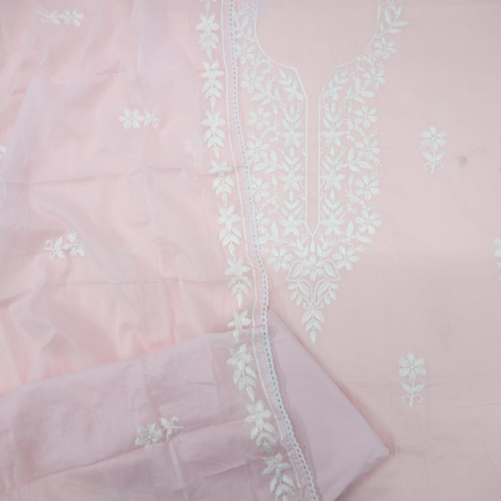 Baby Pink Chikankari Work Cotton Top and Dupatta Set