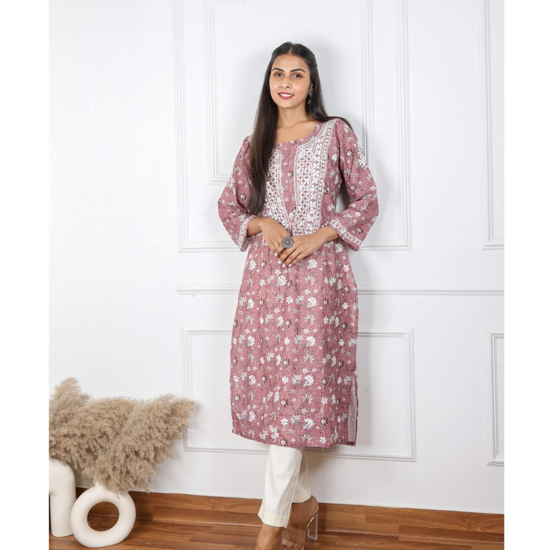 Beautiful modal cotton kurti tone to tone chikankari work ... long n  straight kurti with resam work🌸 Size - S to 4xl Length-46-48” No… |  Instagram