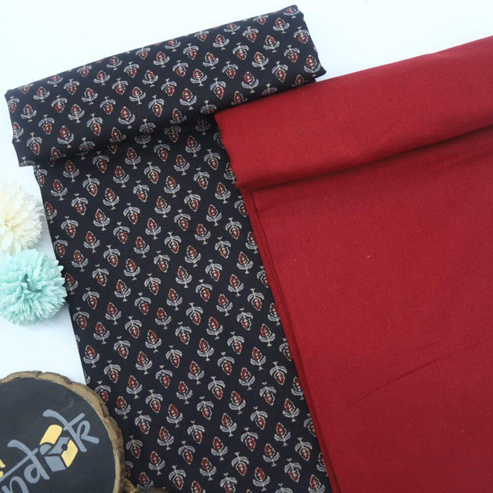 Black Printed Cotton Fabric-3 with Maroon Flax