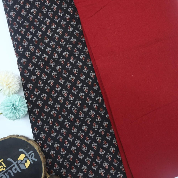 Black Printed Cotton Fabric-3 with Maroon Flax