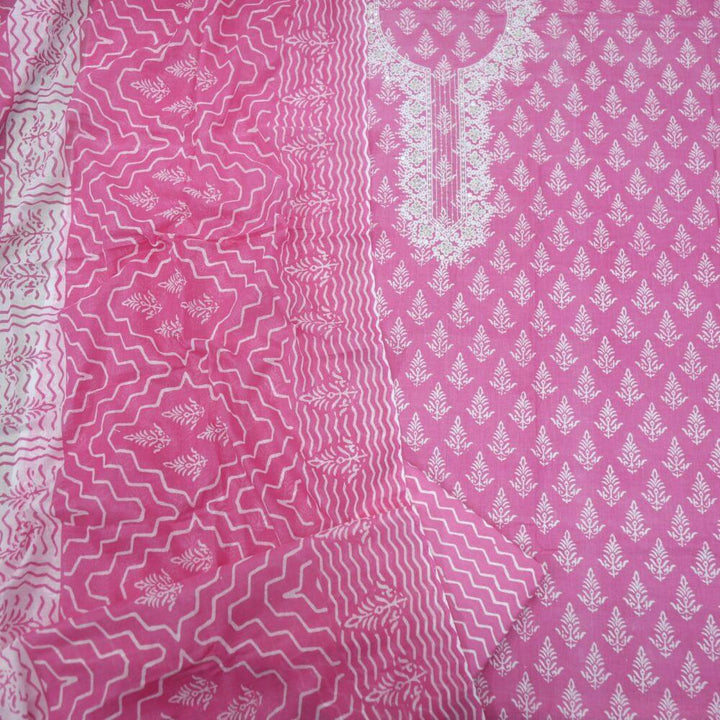 Bubblegum Pink Cotton Printed Top with Zig Zag Printed Dupatta Set