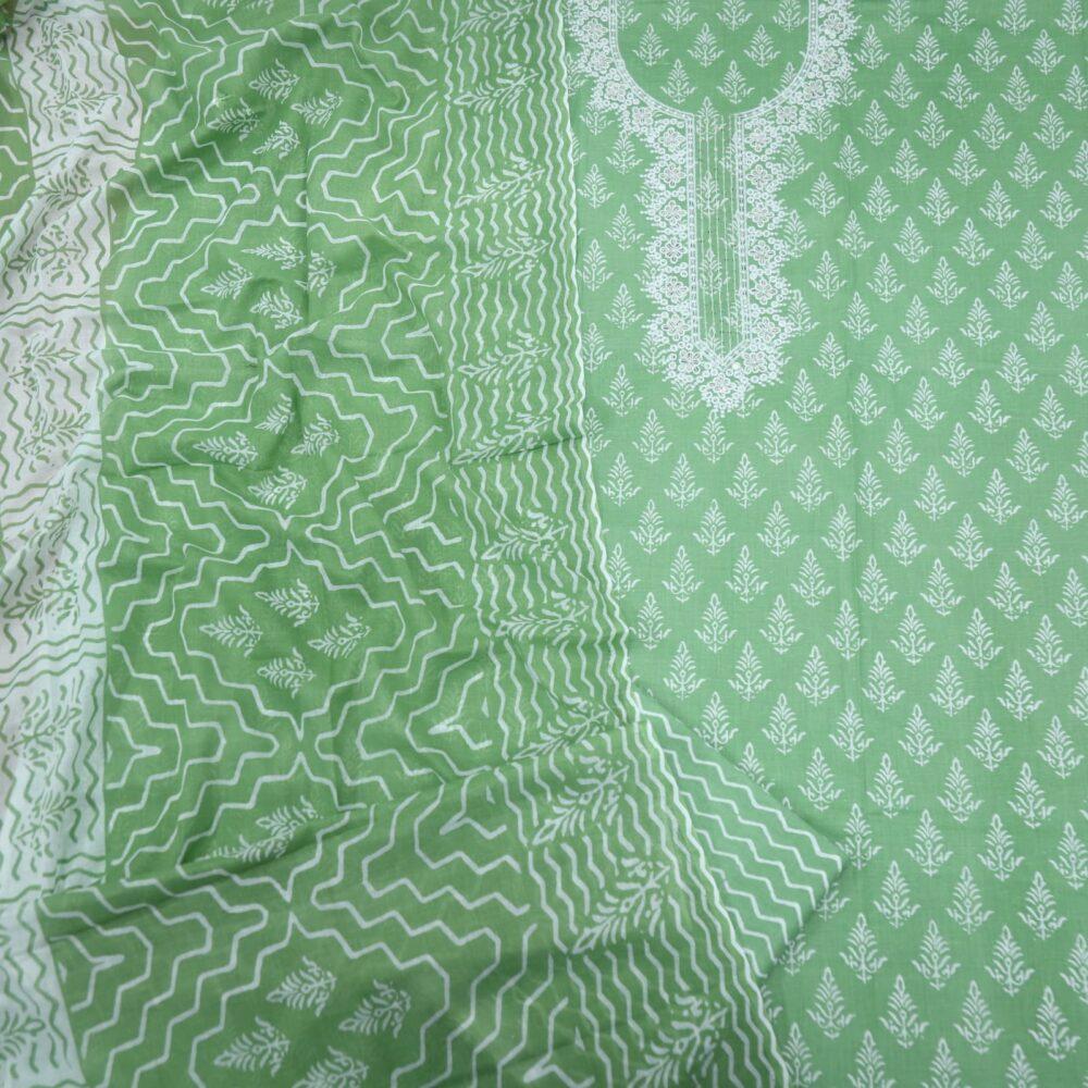 Apple Green Cotton Printed Top with Zig Zag Printed Dupatta Set