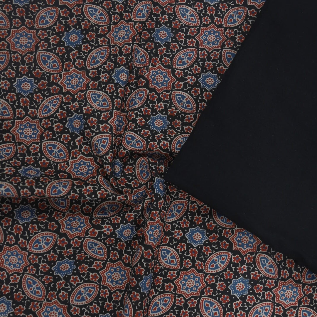 Black Printed Cotton Fabric 4 with Black Flax Cotton Fabric